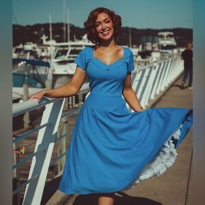 Vintage-Inspired Cornflower Blue Swing Dress - Marilyn Monroe Style